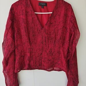 Red and Black Patterned Women's Top